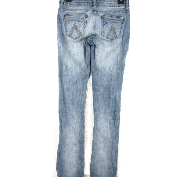 Morgan Jeans Delia's Junior Size 3L Blue Denim Boot cut  27 x 33 Distressed - Picture 3 of 9